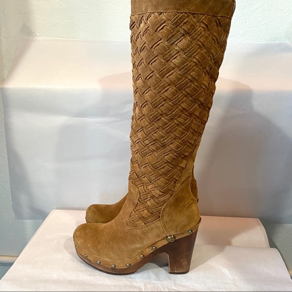 UGG Shoes | Ugg Tall Suede Wooden Platform Heeled Boot | Poshmark